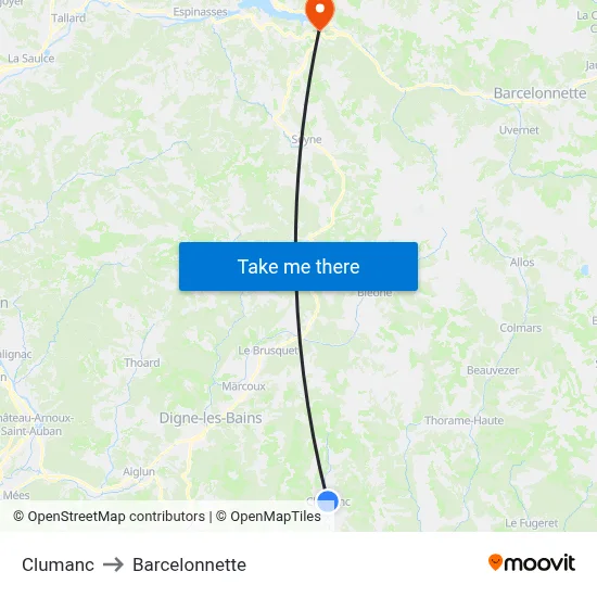 Clumanc to Barcelonnette map