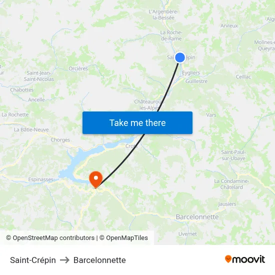 Saint-Crépin to Barcelonnette map