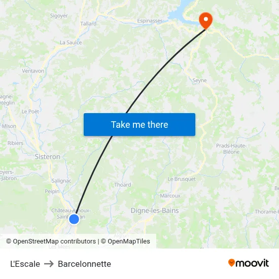 L'Escale to Barcelonnette map
