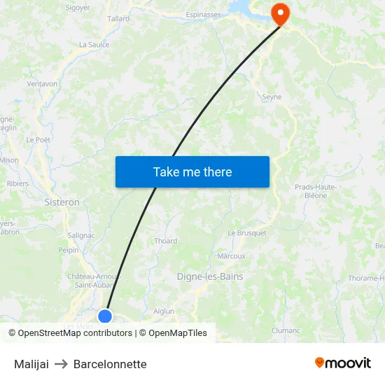Malijai to Barcelonnette map