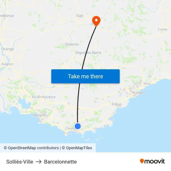 Solliès-Ville to Barcelonnette map