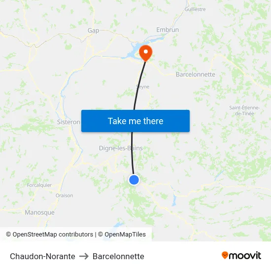 Chaudon-Norante to Barcelonnette map