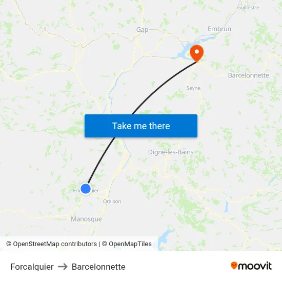 Forcalquier to Barcelonnette map