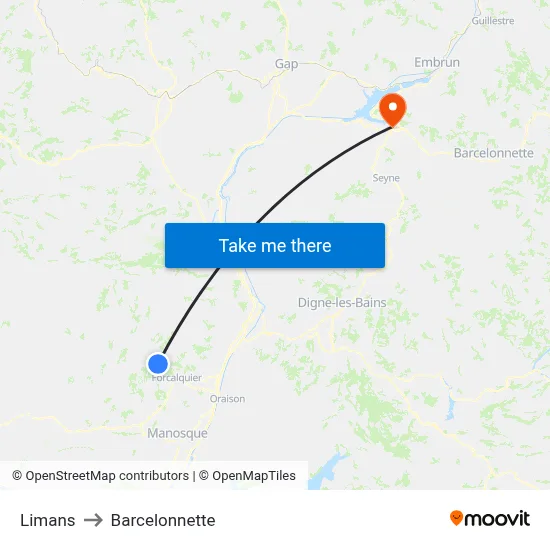 Limans to Barcelonnette map