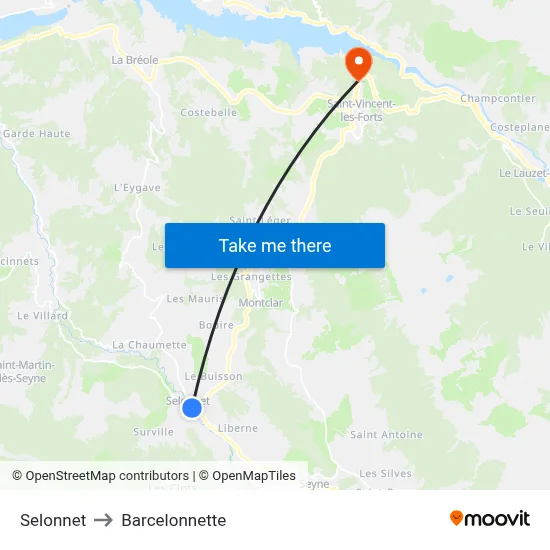 Selonnet to Barcelonnette map