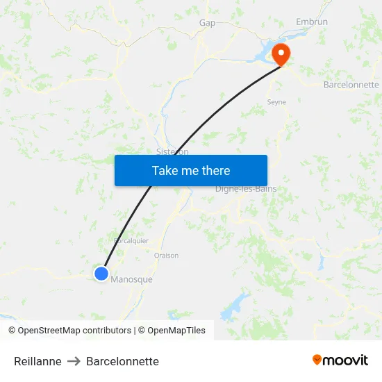 Reillanne to Barcelonnette map