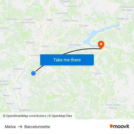 Melve to Barcelonnette map