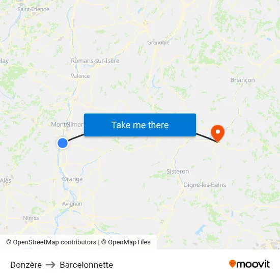 Donzère to Barcelonnette map