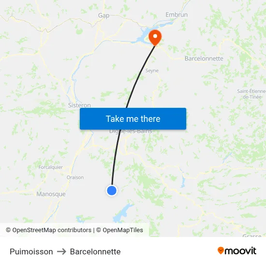 Puimoisson to Barcelonnette map