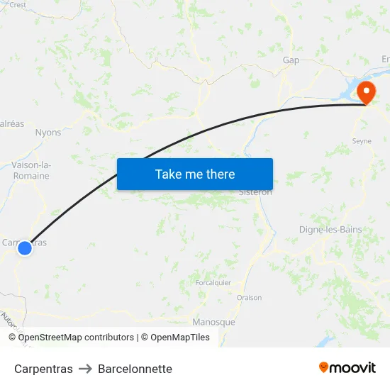 Carpentras to Barcelonnette map