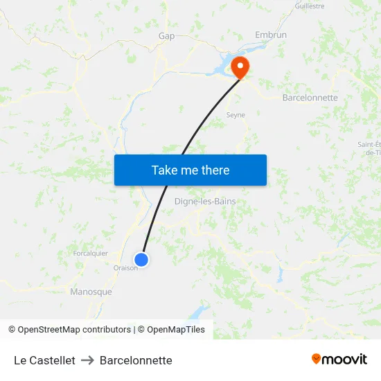 Le Castellet to Barcelonnette map