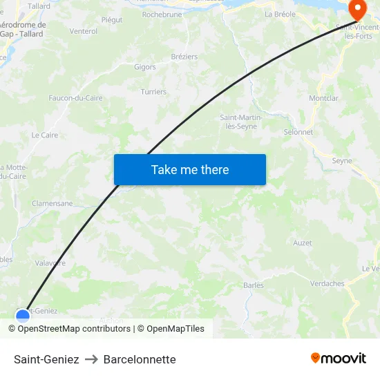 Saint-Geniez to Barcelonnette map