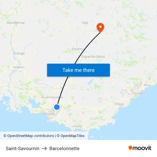 Saint-Savournin to Barcelonnette map
