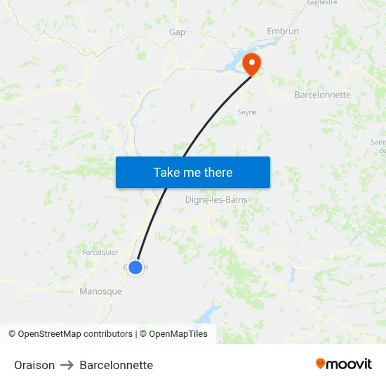 Oraison to Barcelonnette map
