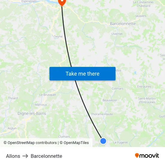 Allons to Barcelonnette map