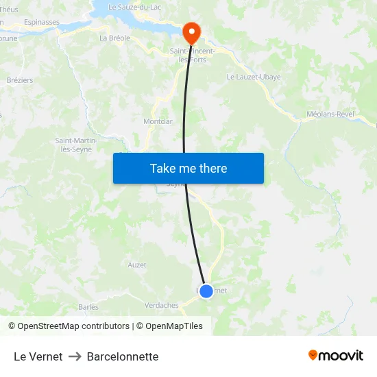 Le Vernet to Barcelonnette map
