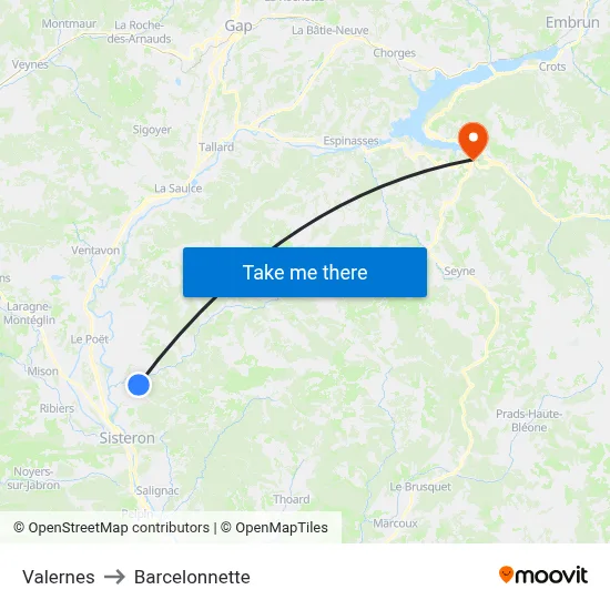 Valernes to Barcelonnette map