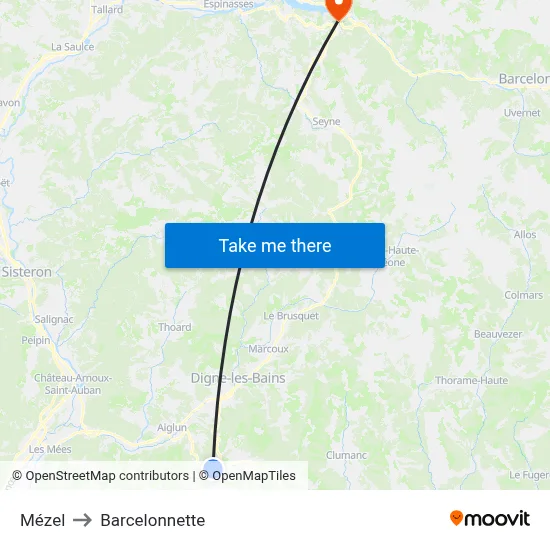 Mézel to Barcelonnette map