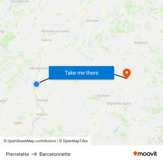 Pierrelatte to Barcelonnette map