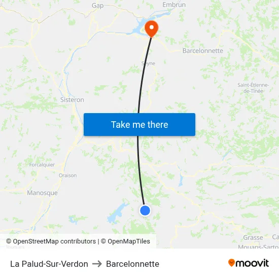 La Palud-Sur-Verdon to Barcelonnette map