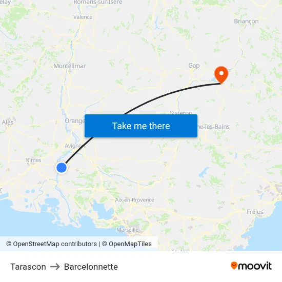 Tarascon to Barcelonnette map