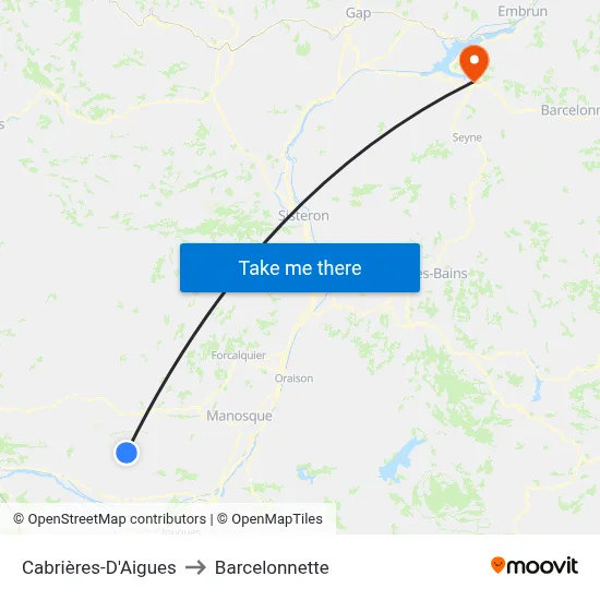 Cabrières-D'Aigues to Barcelonnette map