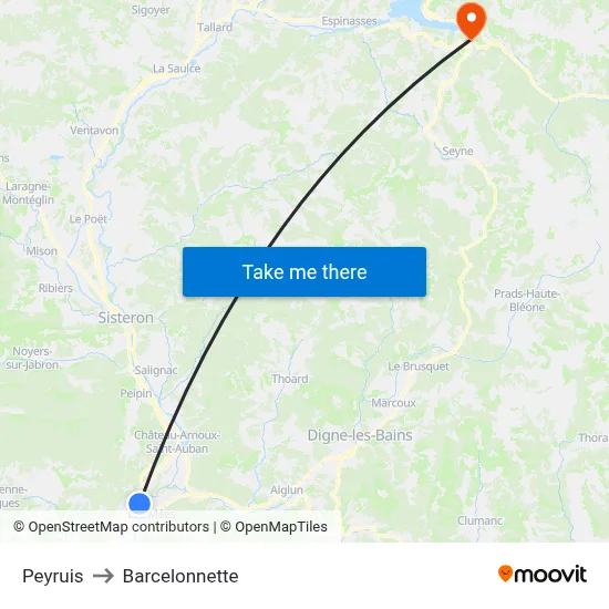 Peyruis to Barcelonnette map