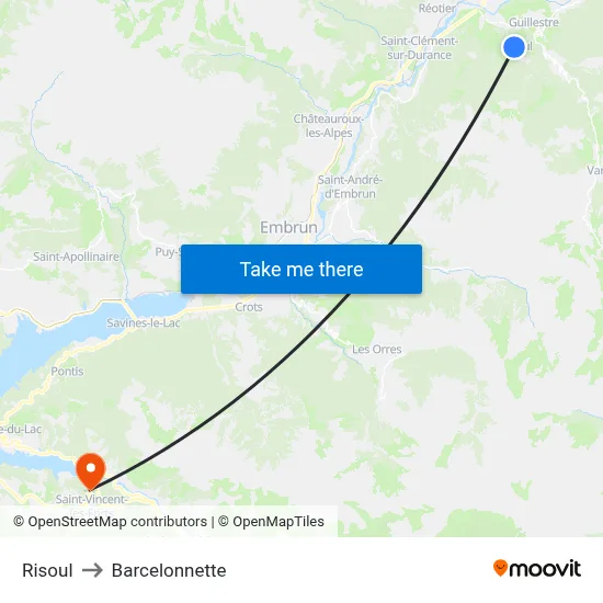 Risoul to Barcelonnette map