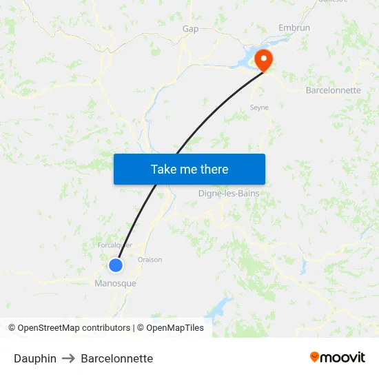 Dauphin to Barcelonnette map