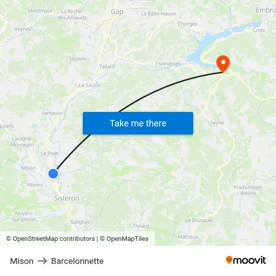 Mison to Barcelonnette map