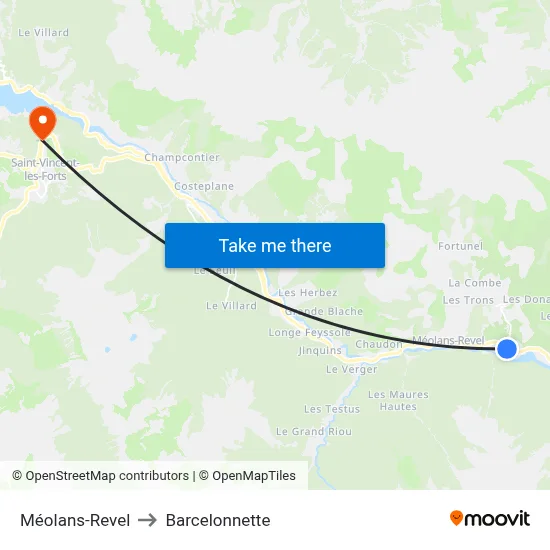 Méolans-Revel to Barcelonnette map