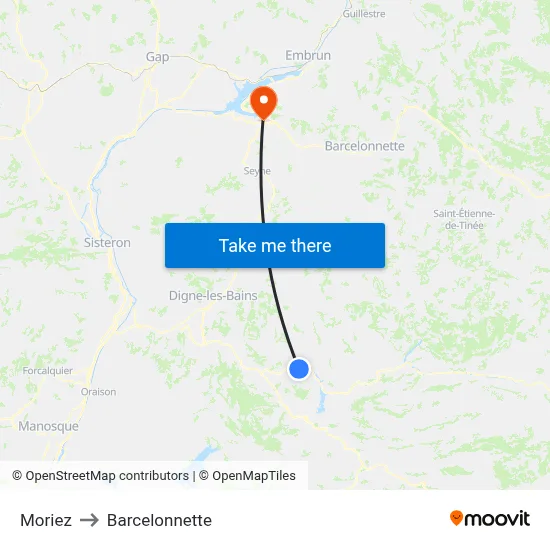 Moriez to Barcelonnette map