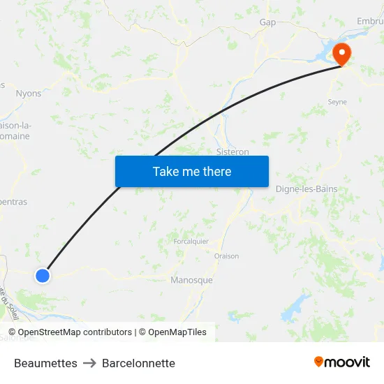 Beaumettes to Barcelonnette map