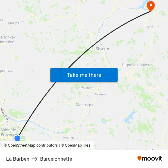 La Barben to Barcelonnette map