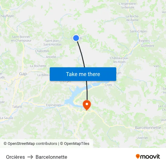 Orcières to Barcelonnette map