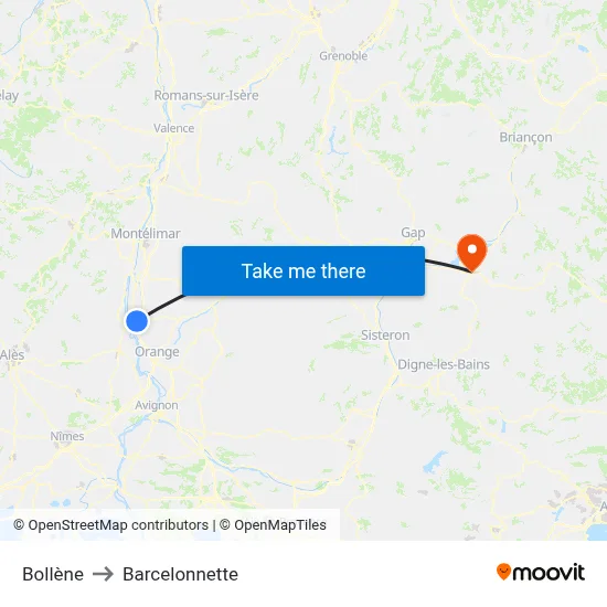 Bollène to Barcelonnette map