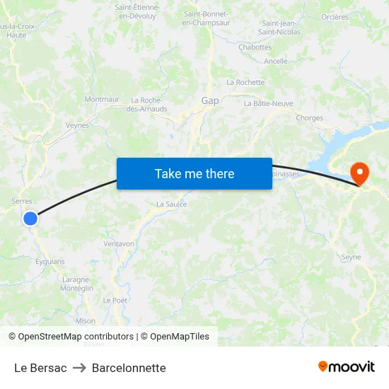 Le Bersac to Barcelonnette map
