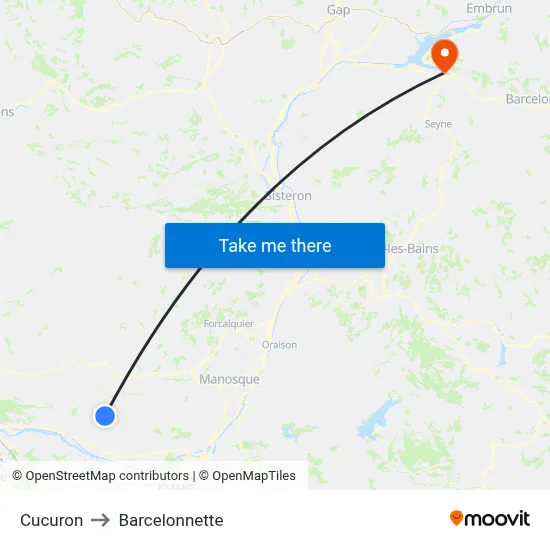 Cucuron to Barcelonnette map