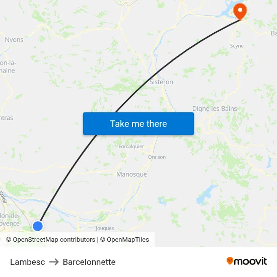 Lambesc to Barcelonnette map