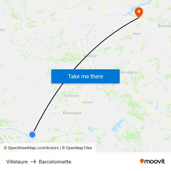 Villelaure to Barcelonnette map