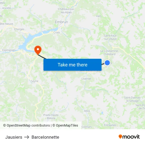 Jausiers to Barcelonnette map