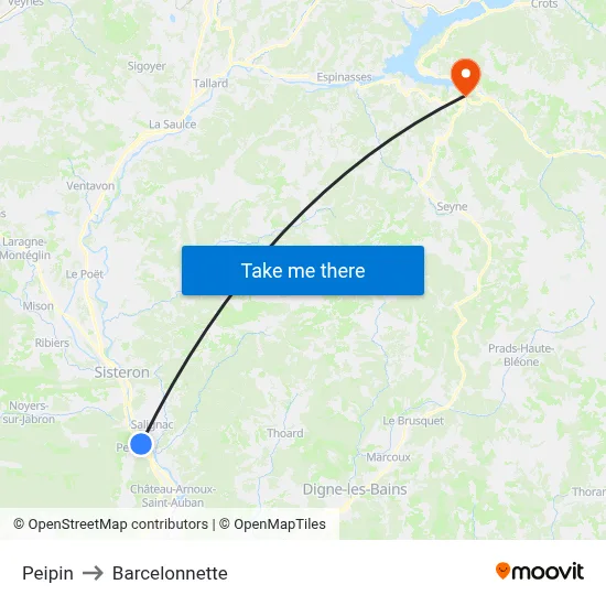 Peipin to Barcelonnette map