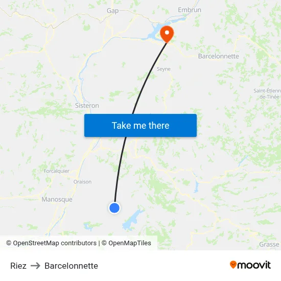 Riez to Barcelonnette map