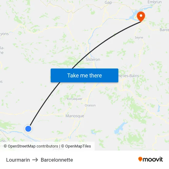 Lourmarin to Barcelonnette map