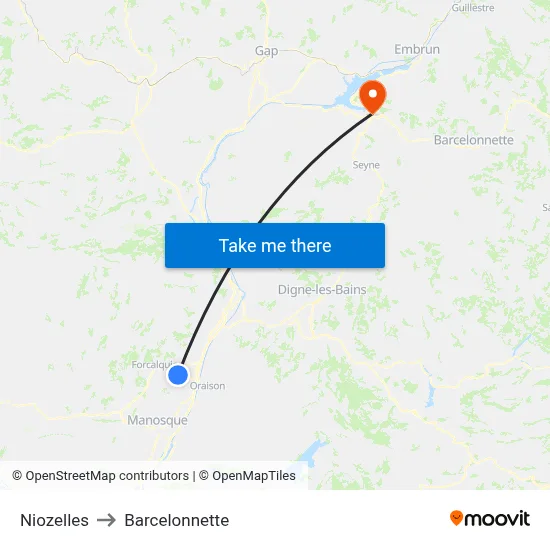 Niozelles to Barcelonnette map