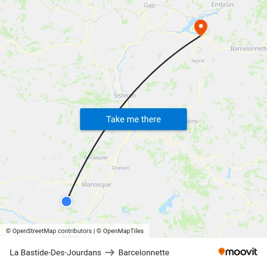 La Bastide-Des-Jourdans to Barcelonnette map