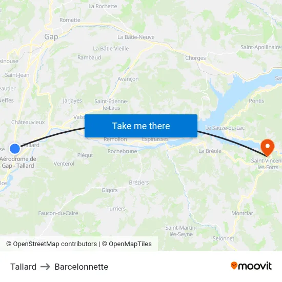Tallard to Barcelonnette map