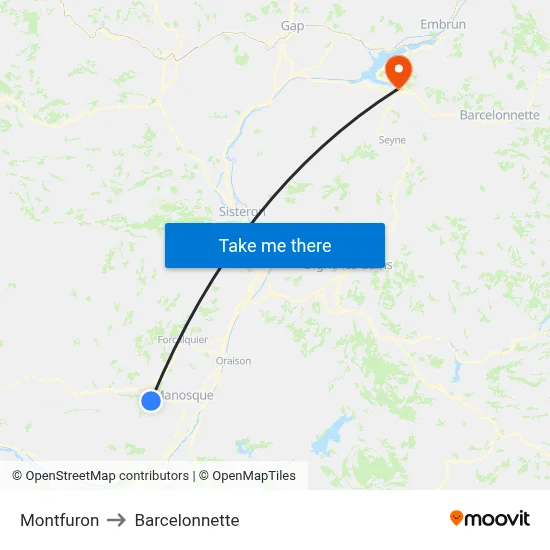 Montfuron to Barcelonnette map