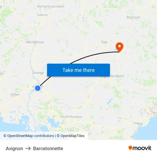 Avignon to Barcelonnette map
