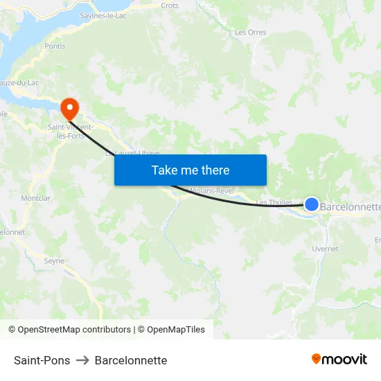 Saint-Pons to Barcelonnette map